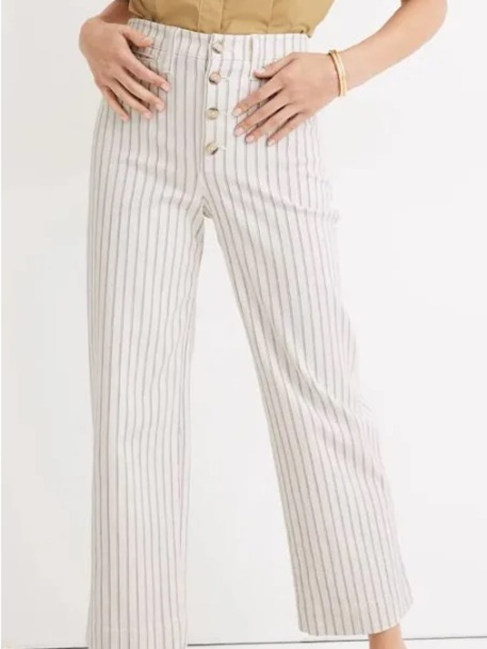 Madewell Slim Emmett High-Waist Button Front Wide Leg Striped Crop